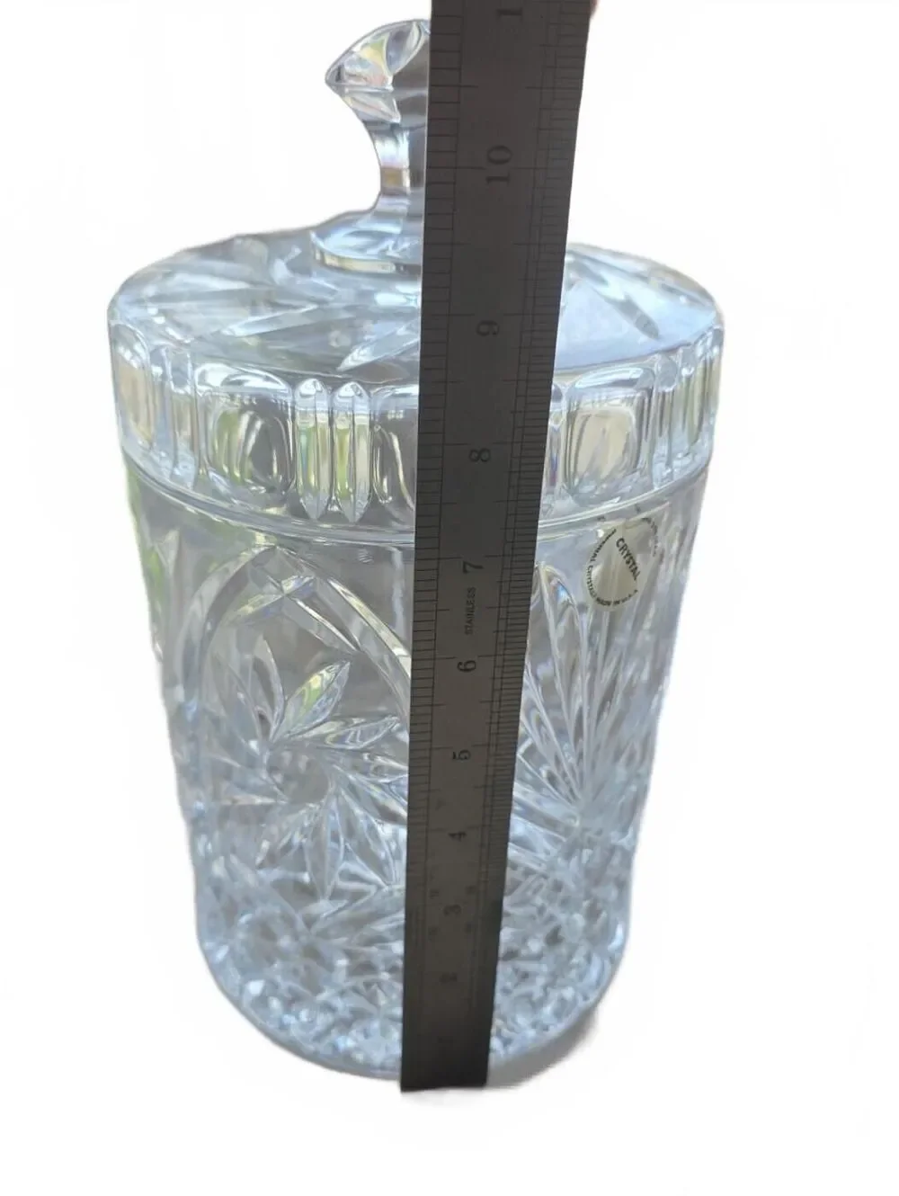 Vintage St George Lead Clear Crystal Barrel Cookie Jar & Lid